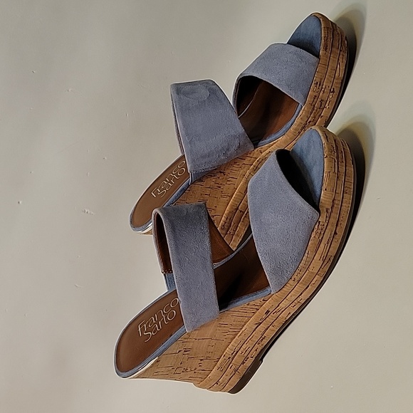 FRANCO SARTO Light Blue Suede Leather Wedge Sandals Size 6.5 - Picture 3 of 16